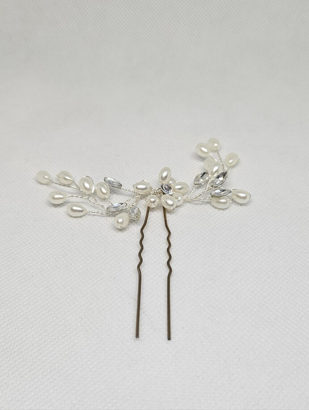 Faux Pearl Rhinestone Bridal Hair Pin Silver Tone Floral Wedding Hairpiece